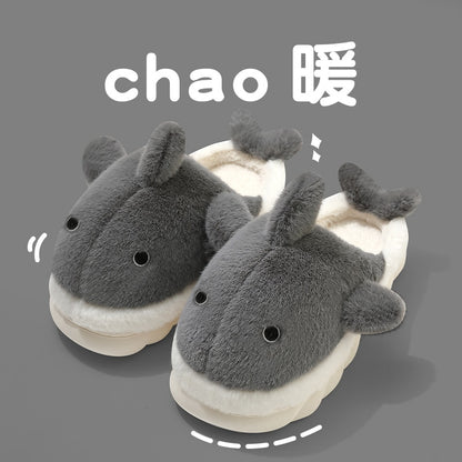 Kawaii Grey Fluffy Shark Slippers