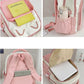 Pink neko backpack displaying inside and storage