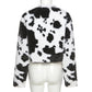 Kawaii Cow Print Faux Furry Cropped Coat