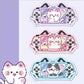 Three kawaii mouse pads with cats on a purple background.