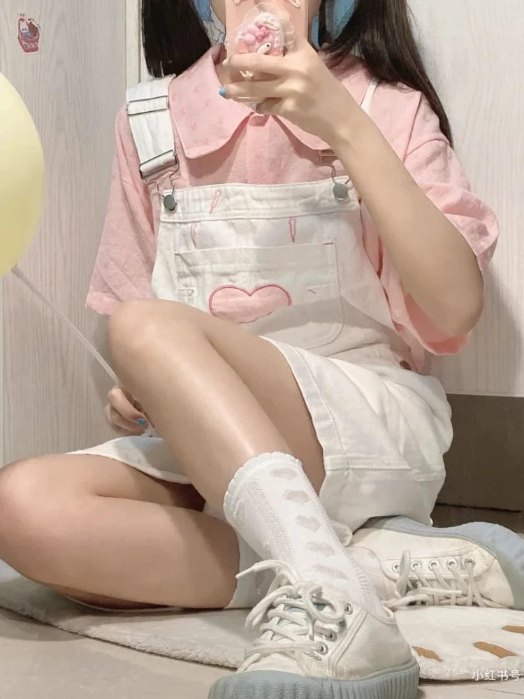 Pink Shirt and White Overalls Oufit