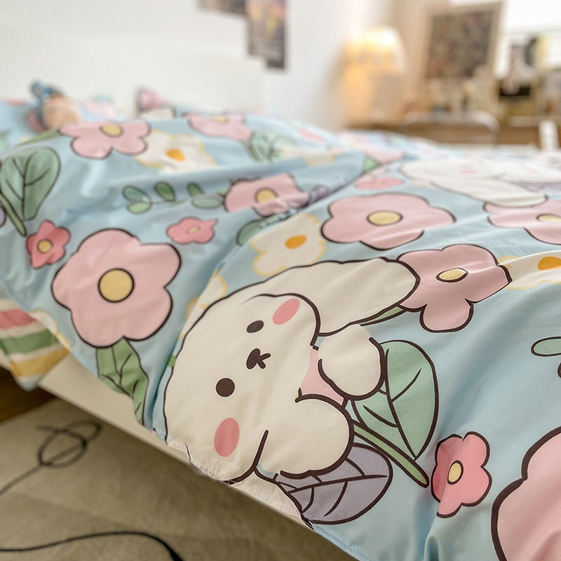 Kawaii Flower Bunny Duvet Cover