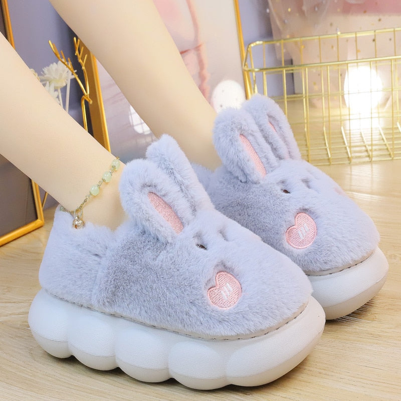 Kawaii Grey Bunny Platform Slippers