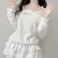 Kawaii White Sweet Off Shoulder Sweater worn by a woman