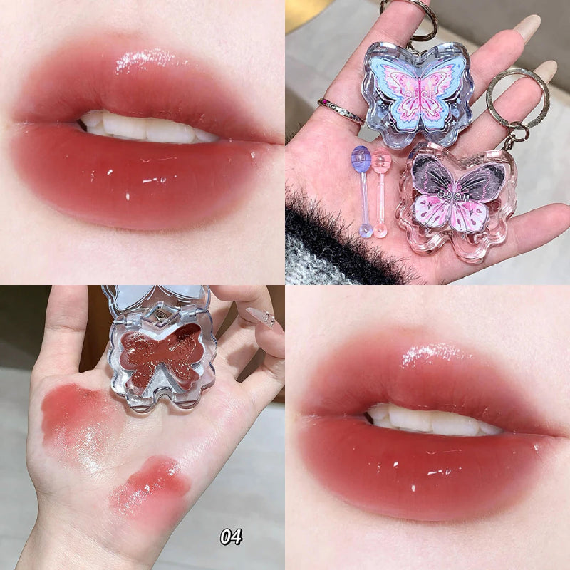 women displaying kawaii butterfly lip gloss shade 04 on her lips