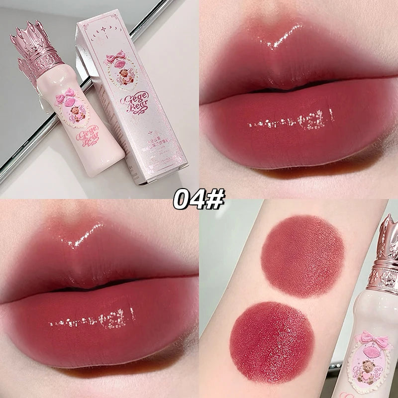Lip gloss with packaging, applied on lips, and swatched on skin