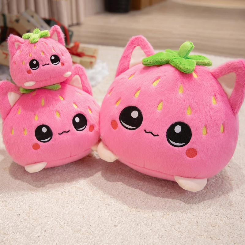 Front view of Kawaii Strawberry Cat Plushies