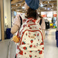 White and Red Strawberry Print Backpack