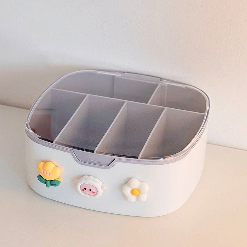 Kawaii White Desk Organizer Storage Box