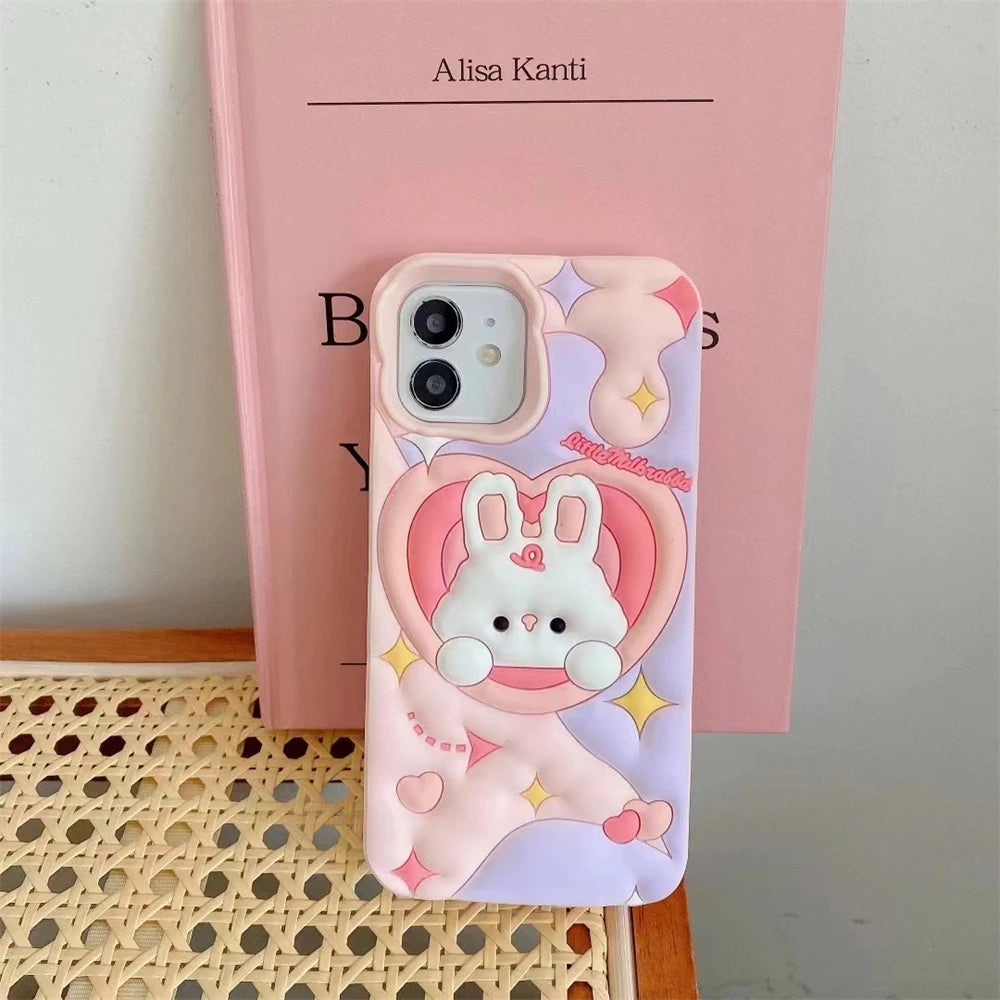 Kawaii Pink Heart Bunny iPhone Case