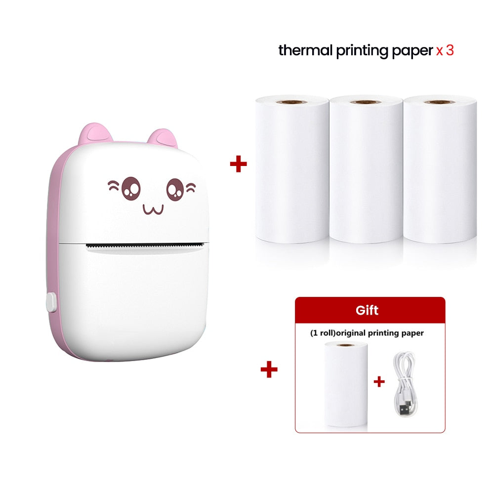 Kawaii Pink Portable Cat Thermal Printer and Paper