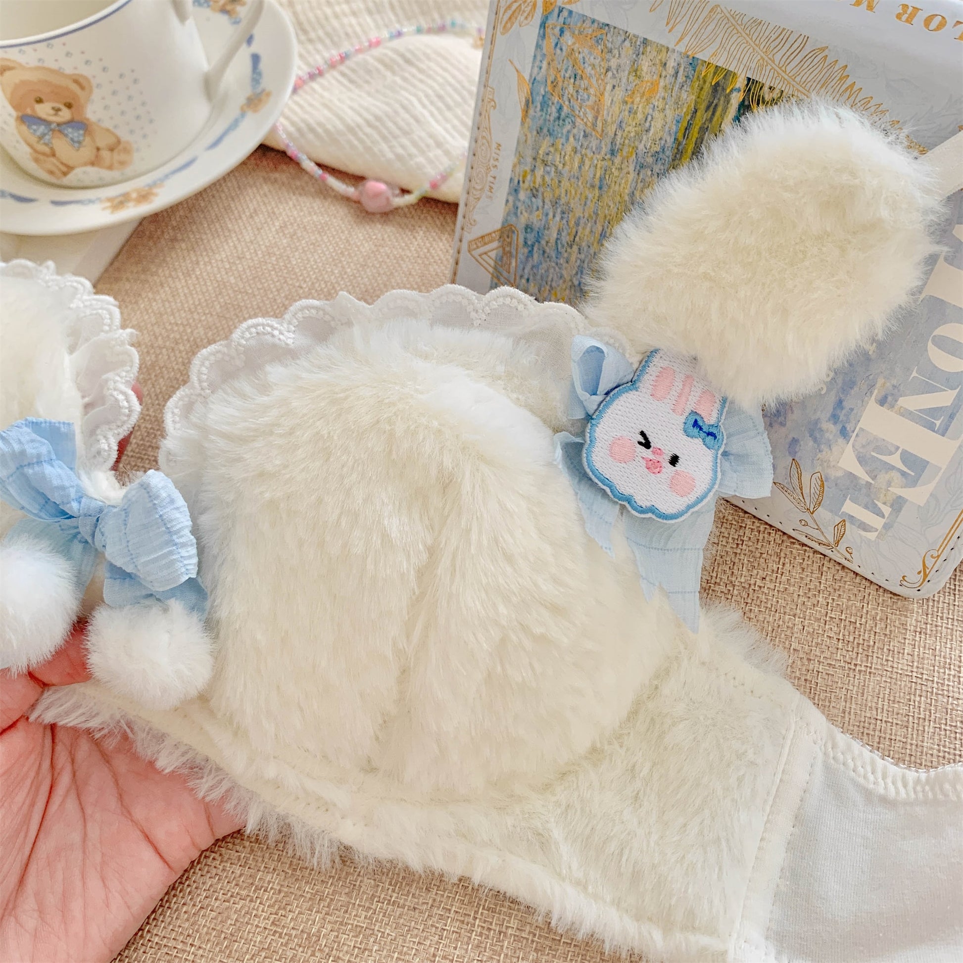 Japanese Kawaii Cream Bear Plush Underwear set Cute Camisoles Short  Lingerie Set
