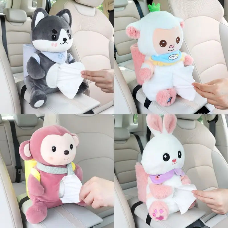 Cute Plush Dog Car Trash Can Cute Plush Dog Car Tissue Dispenser