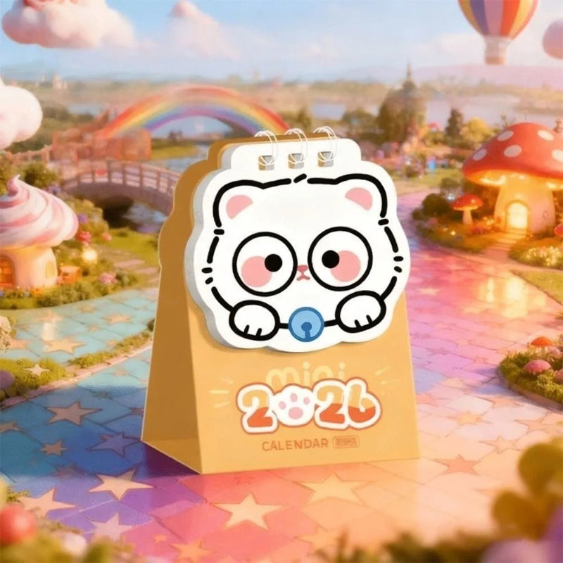 Calendar with a cartoon character on a colorful, animated background