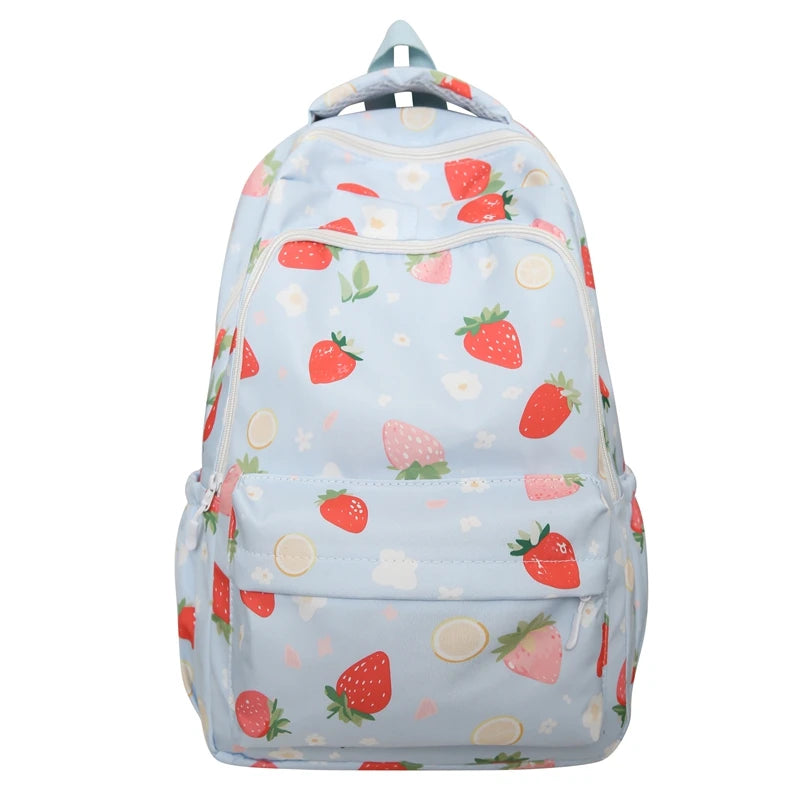 Pastel Strawberry Print Backpacks