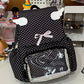 Kawaii Polka Dot Backpack front view in black 