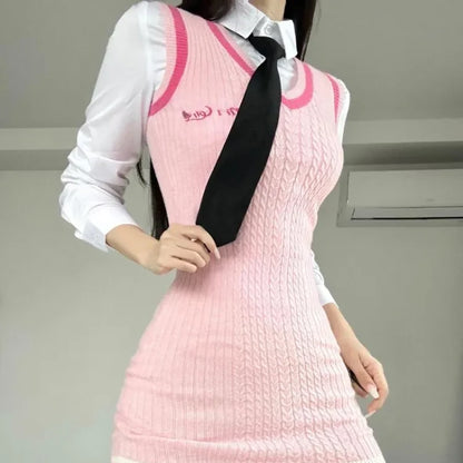 Pink Knit Bodycon Dress Outfit