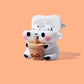 Kawaii Boba Tea Cow AirPods Case Open