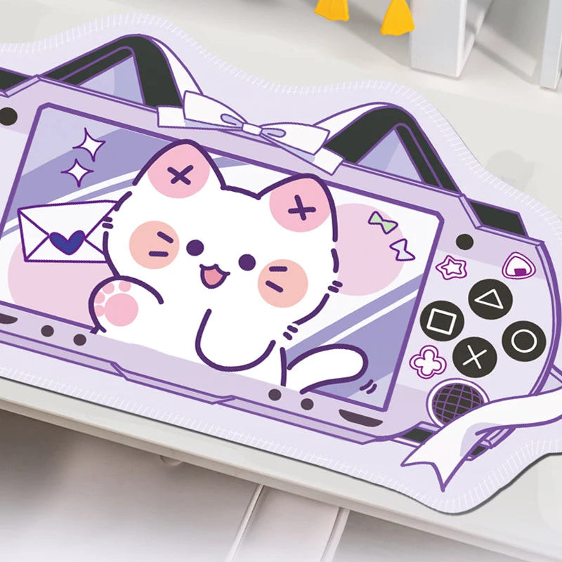 Kawaii mouse pad with cat design on a white surface