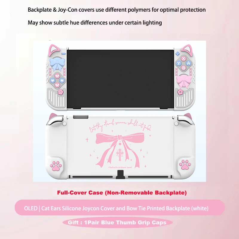 White gaming console with pink bow design on a light pink background