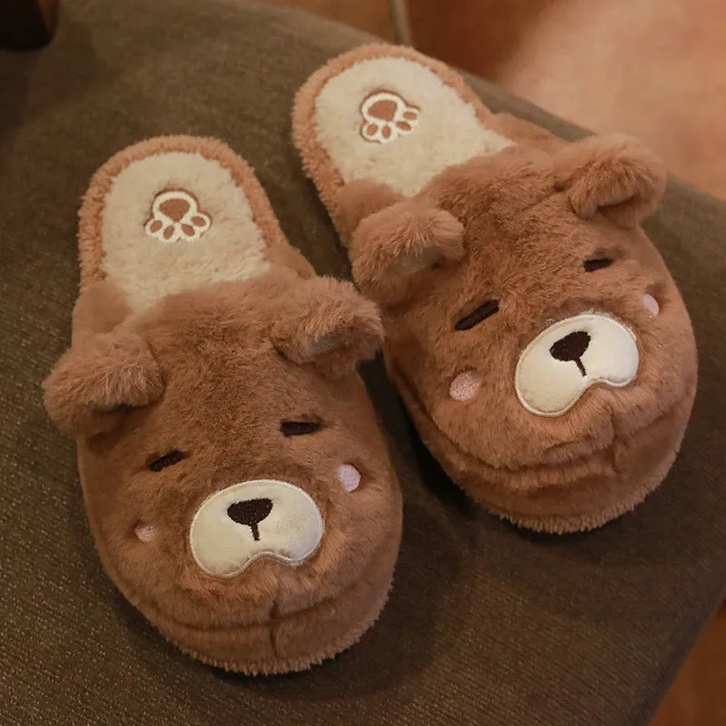 Fuzzy Teddy Bear Slippers