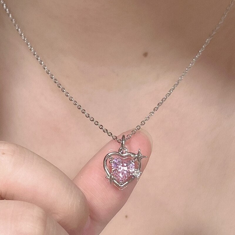 Sparkling Crystal Heart Necklace on a Model