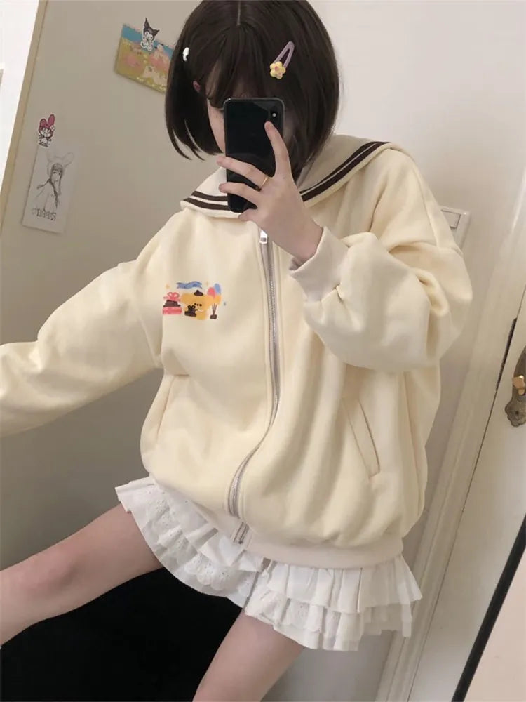 Kawaii Zip Up Sailor Collar Sweater