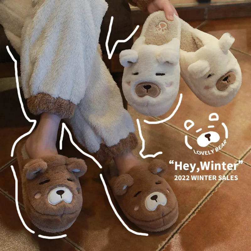 Fuzzy Teddy Bear Slippers