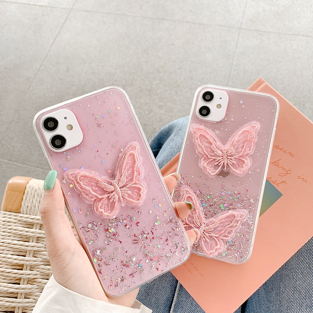 Kawaii Pink Glitter Star Butterfly iPhone Cases