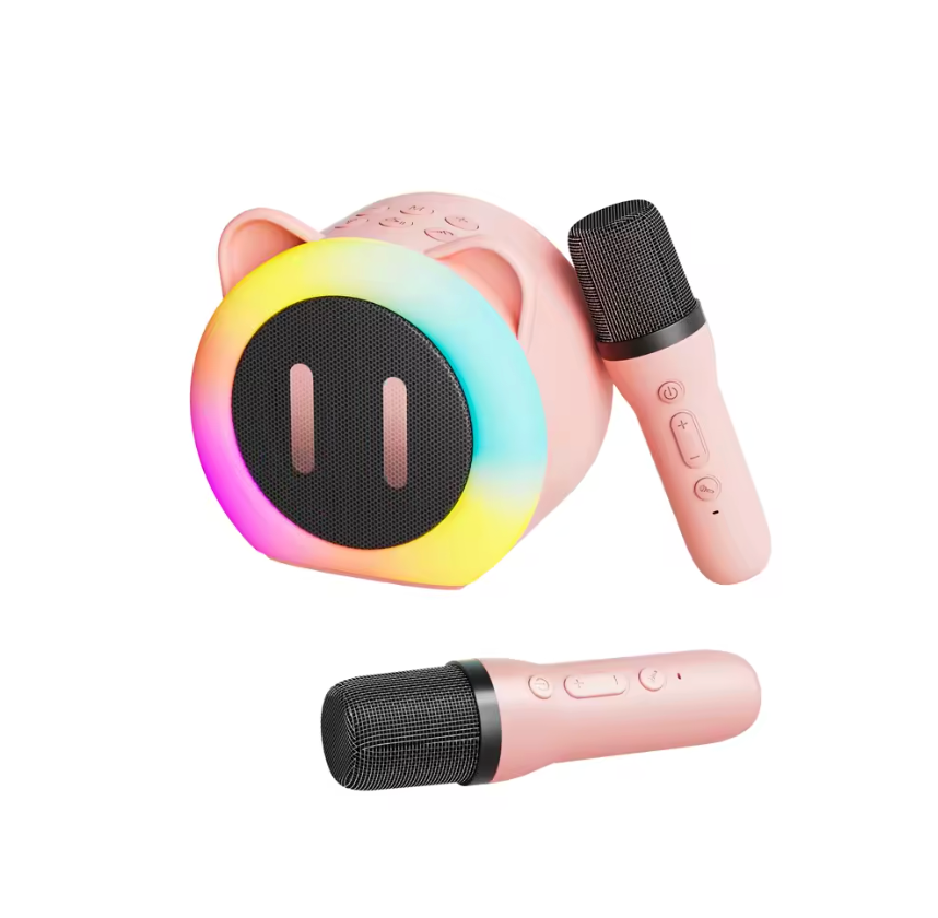 Kawaii Cat Pink Bluetooth Mini Karaoke machine with two microphones