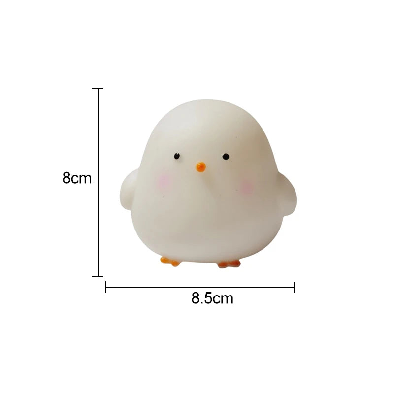 Small chick-shaped light with dimensions on a white background
