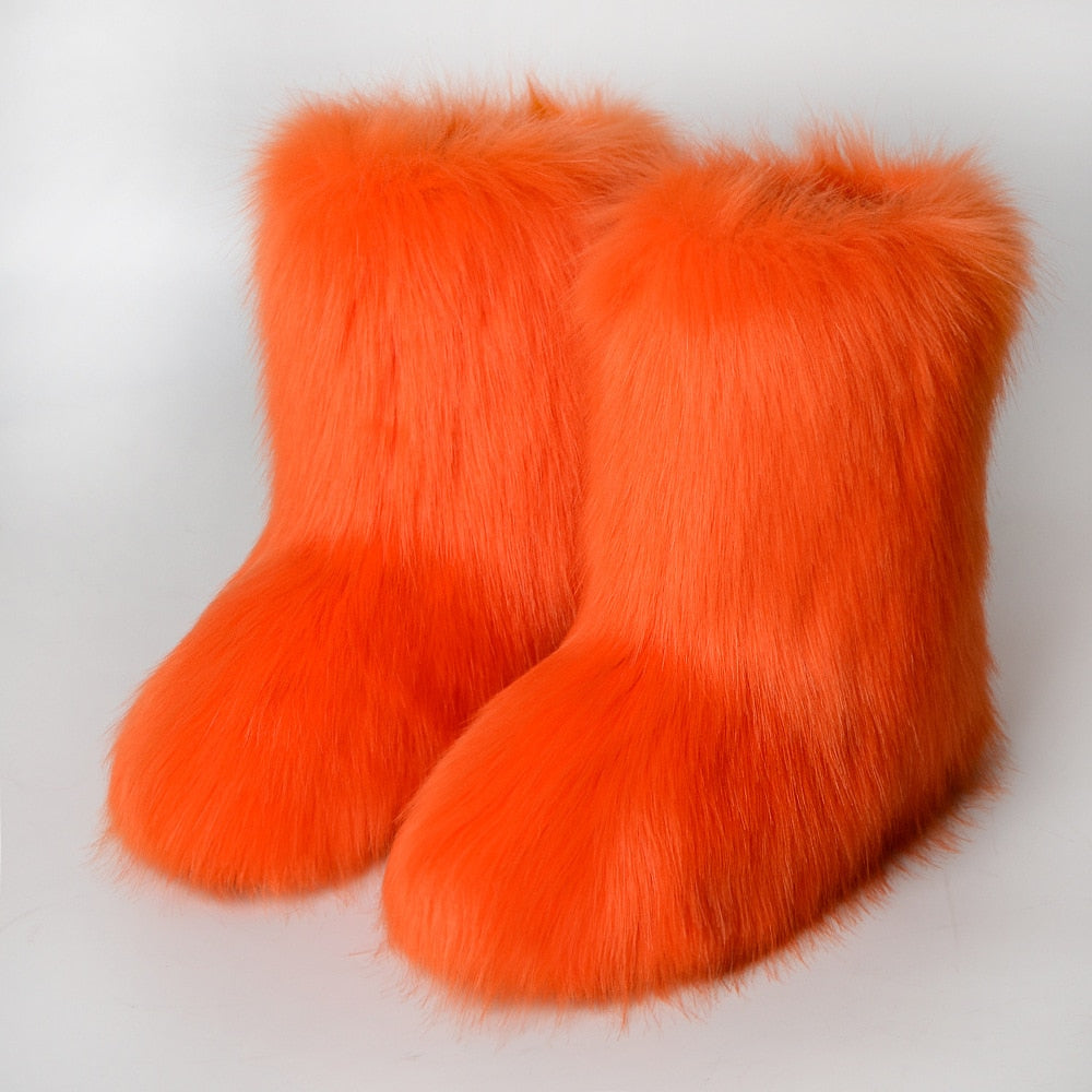 Kawaii Funky Furry Boots in Orange