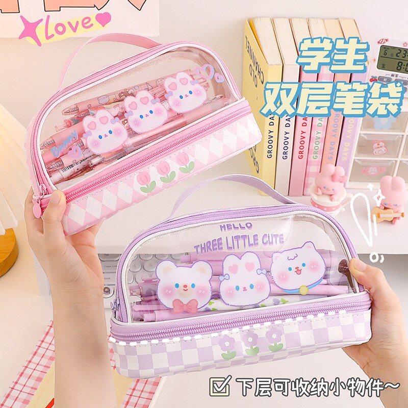 Kawaii Double Layer Pencil Bags