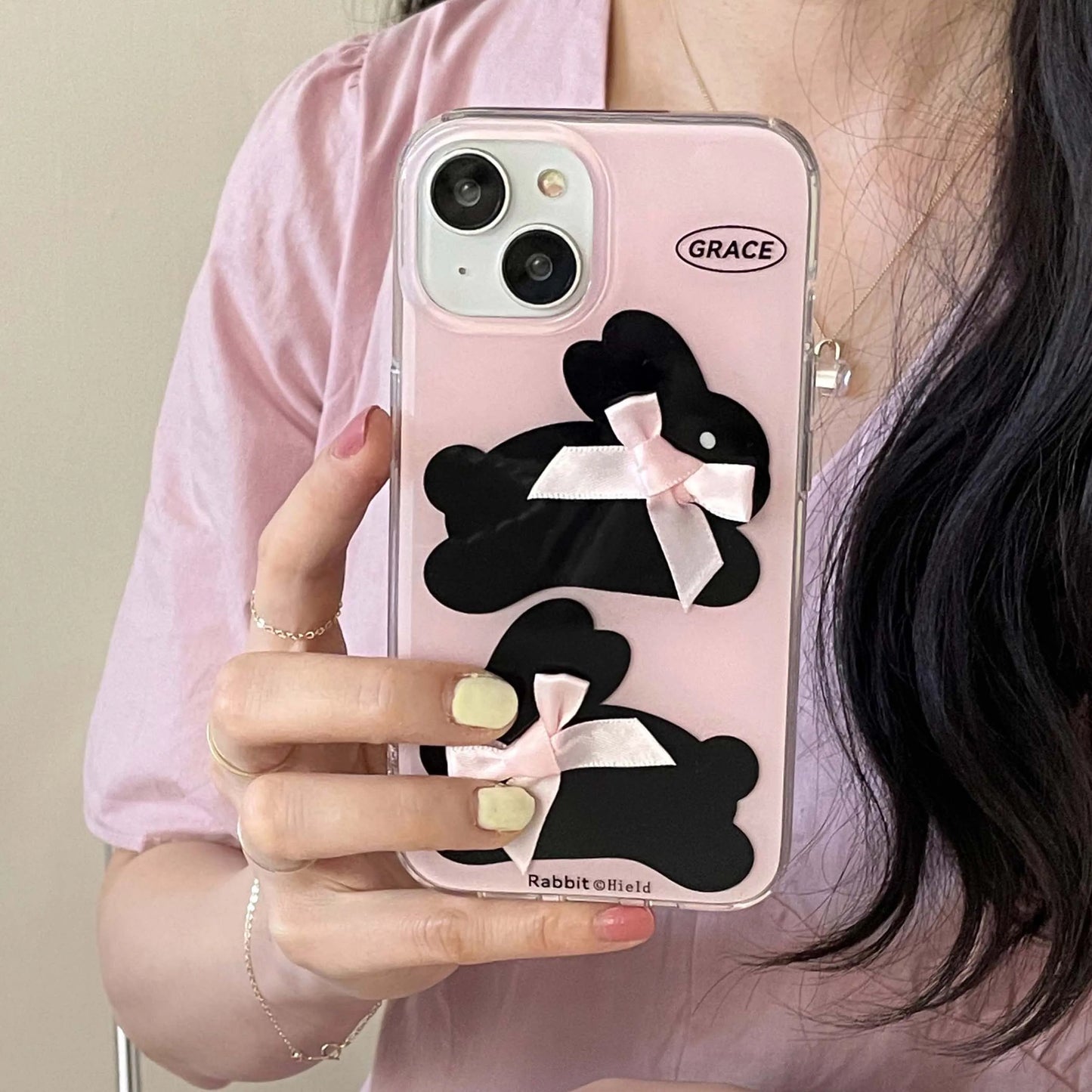 Black Bunny Pink Bow iPhone Case