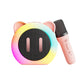 Cute Cat Mini Karaoke Speaker pink edition with a pink microphone next to it on a white background