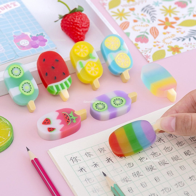 Kawaii Ice Cream Rubber Erasers Being Used