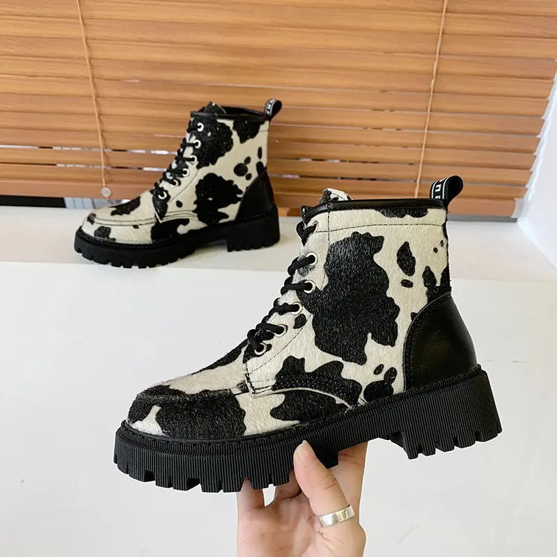 Kawaii Cow Pattern Print Boots