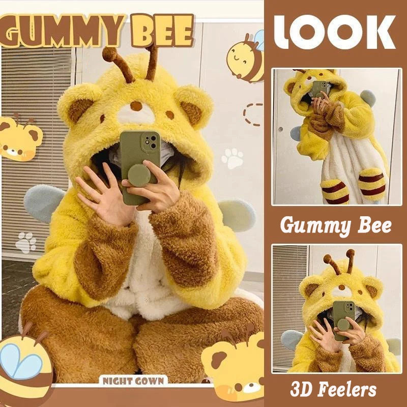 Kawaii Honey Bee Bear Fleece Pajamas with 3D feelers