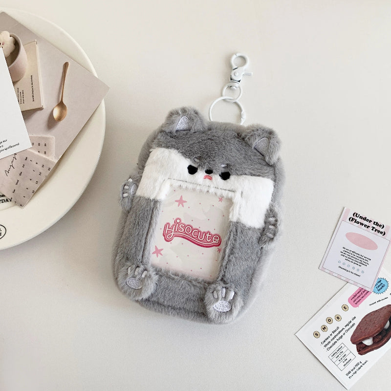 Kawaii Grey Puppy Photocard Pouch Keychain