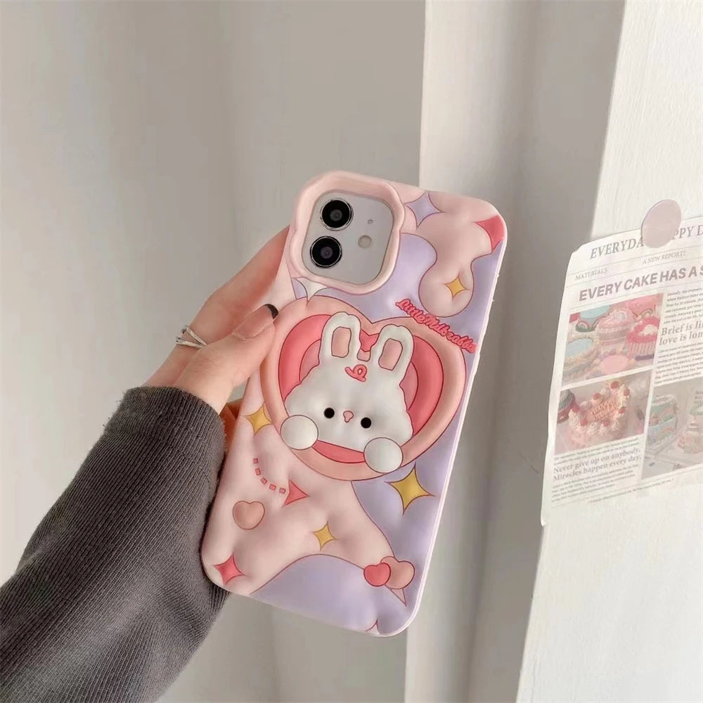 Kawaii Pink Heart Bunny iPhone Case
