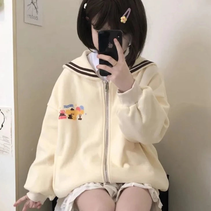 Kawaii Zip Up Sailor Collar Sweater