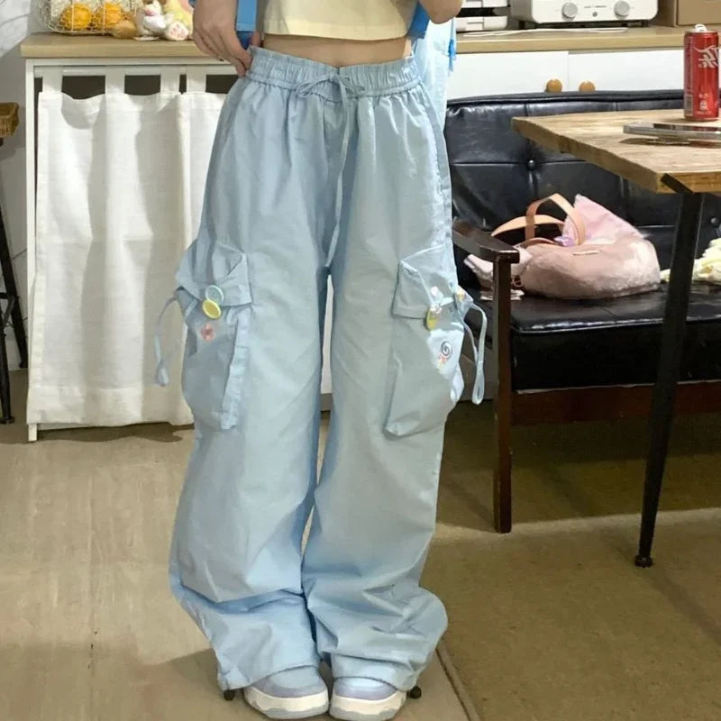 Pastel Cargo Pants in Blue & Pink | Kore Kawaii