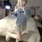 Kawaii Blue Seal Two Piece off Shoulder Hoodie with woman taking selfie 
