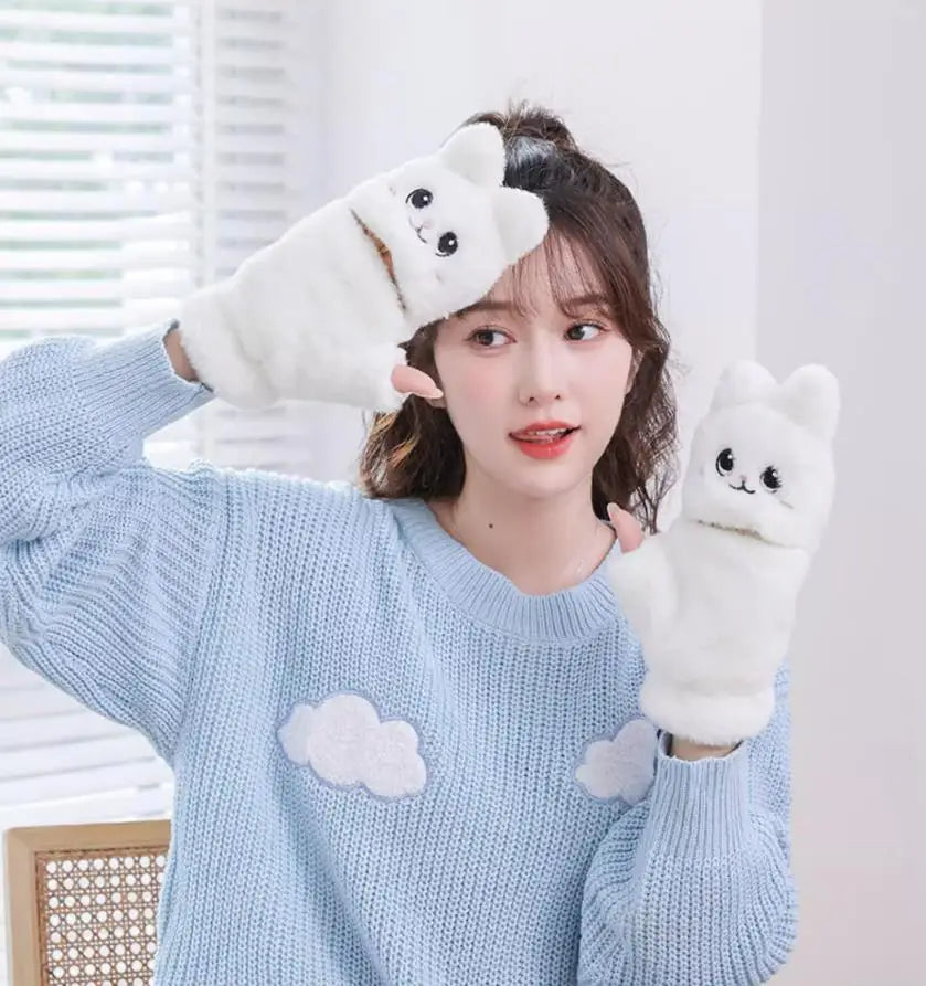 Kawaii Cat Plush Mittens