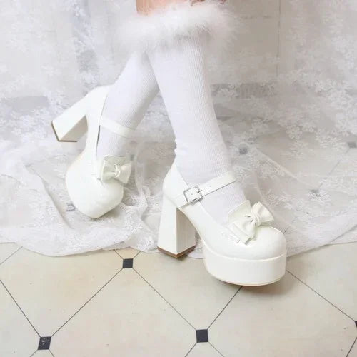 Kawaii High Heel Bow Knot Platform Mary Jane Shoes