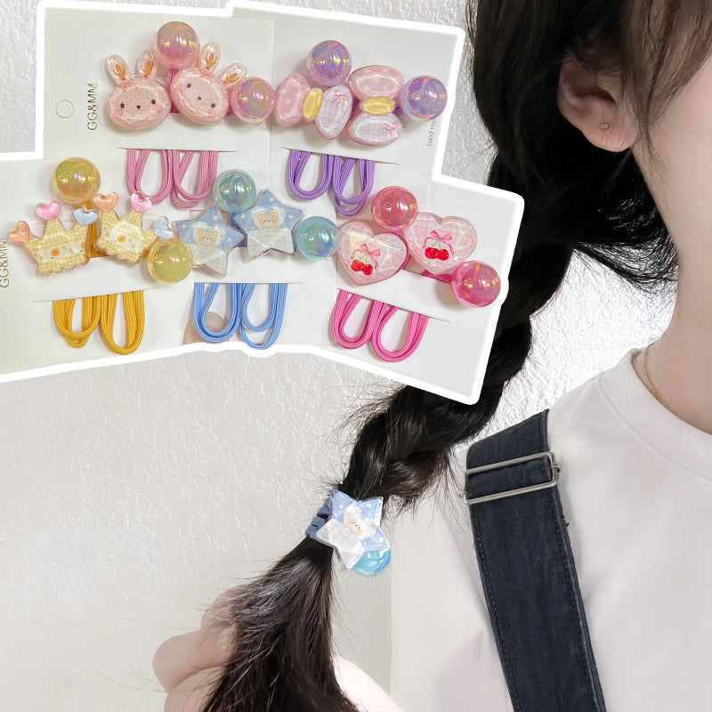 Colorful hair clips displayed on a white card with a person wearing a blue hair clip.