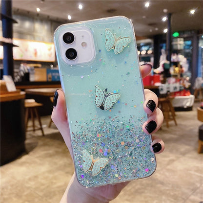 Kawaii Green Glitter Butterfly iPhone Case