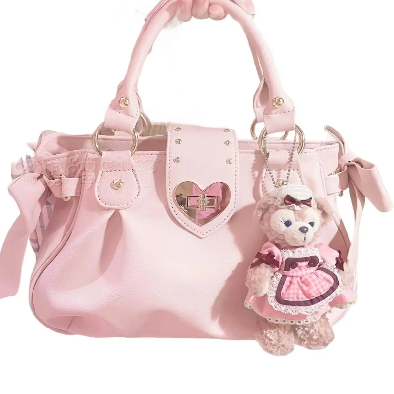 Kawaii Sweet Heart Lock Bag in Pink held by a woman