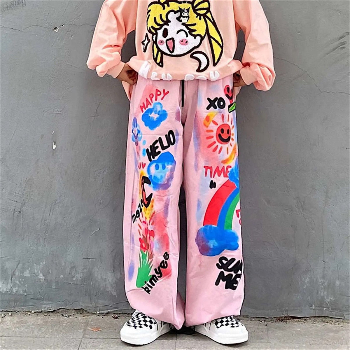 Japanese Kawaii Soft Girl Cute Bear Printing Women Pants Basis