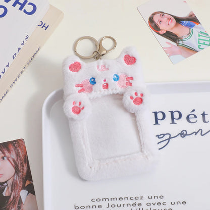 Plush Animal Photo Card Holder Keychain